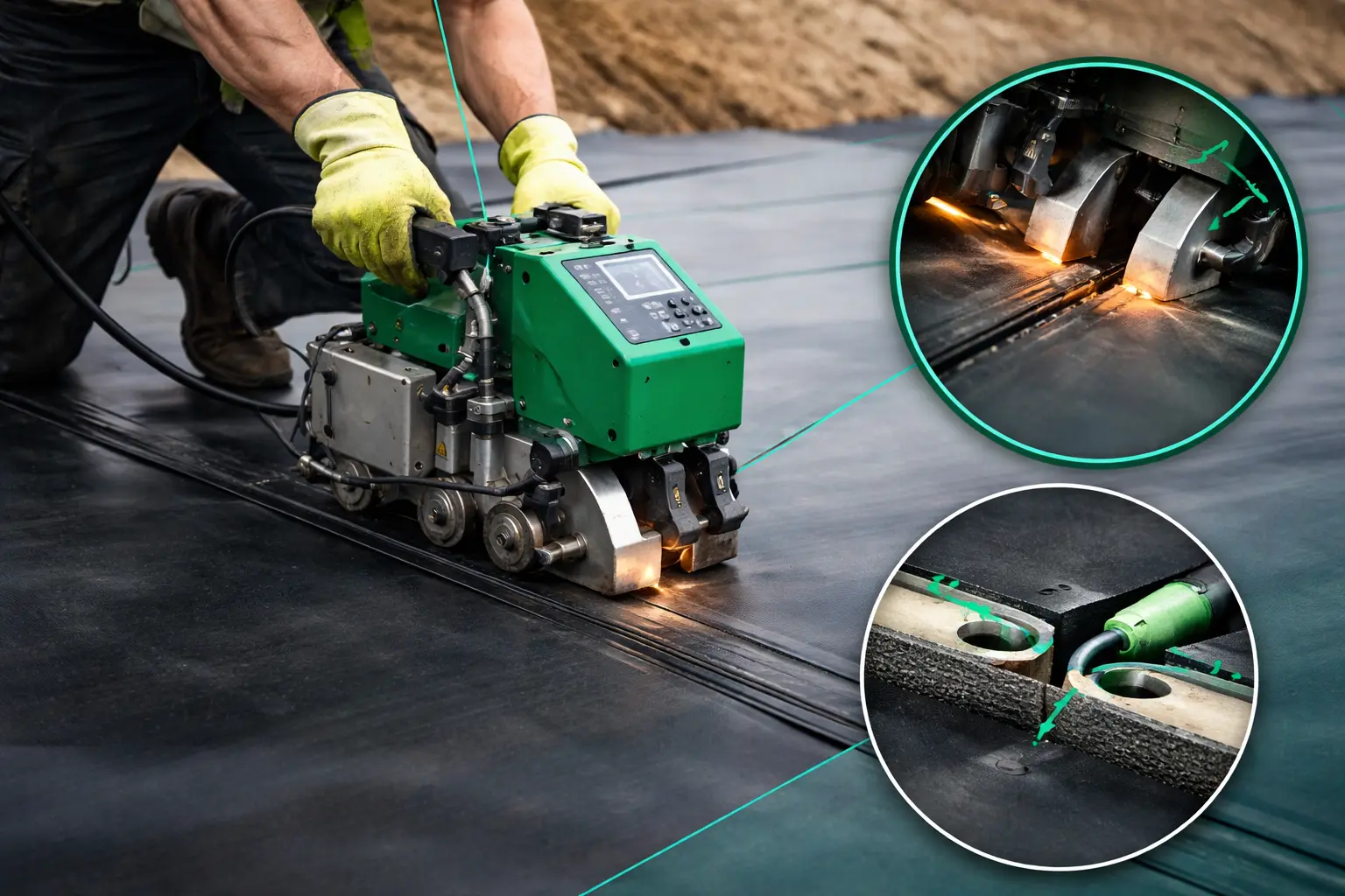 Geomembrane Dual-Track Hot Wedge Welding Method