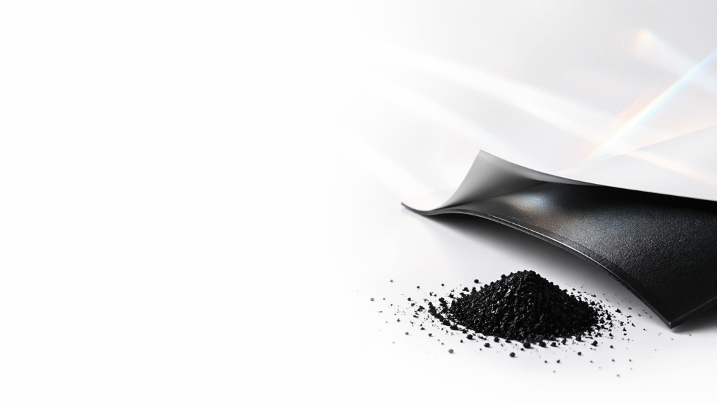HDPE geomembrane corner sample with virgin resin and carbon black pellets