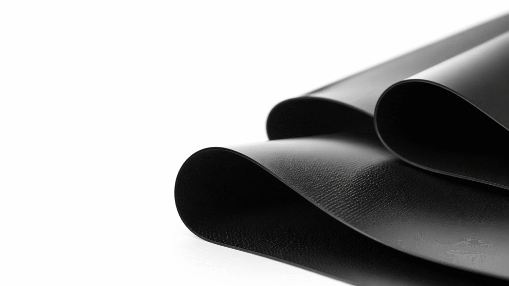 Smooth black HDPE geomembrane sheet, the primary sealing layer
