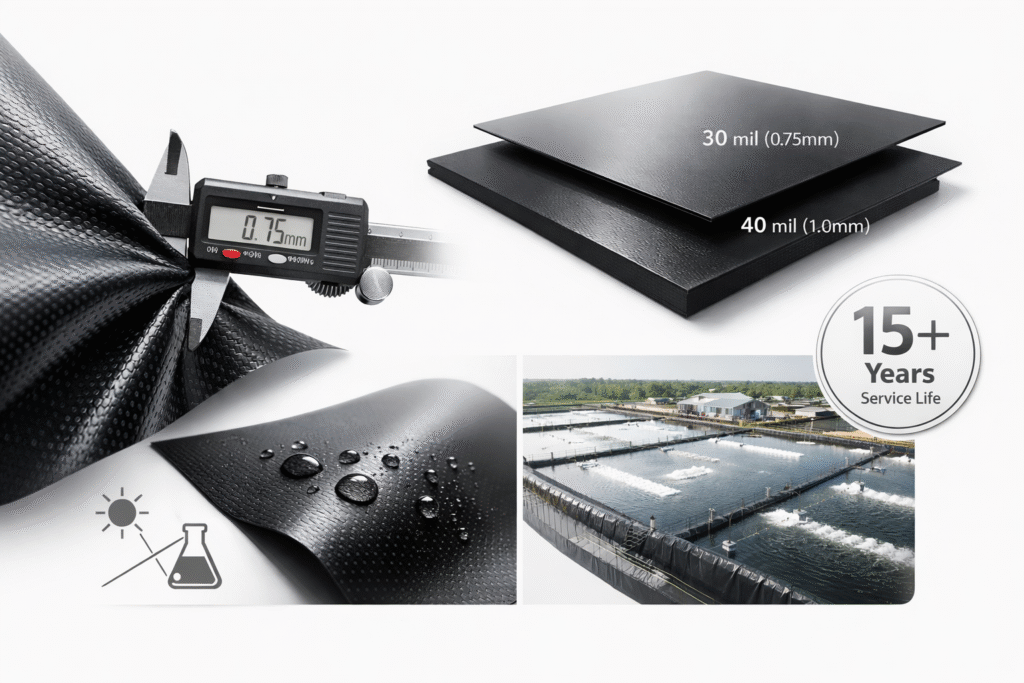 Geomembrane-lined aquaculture ponds with aeration systems
