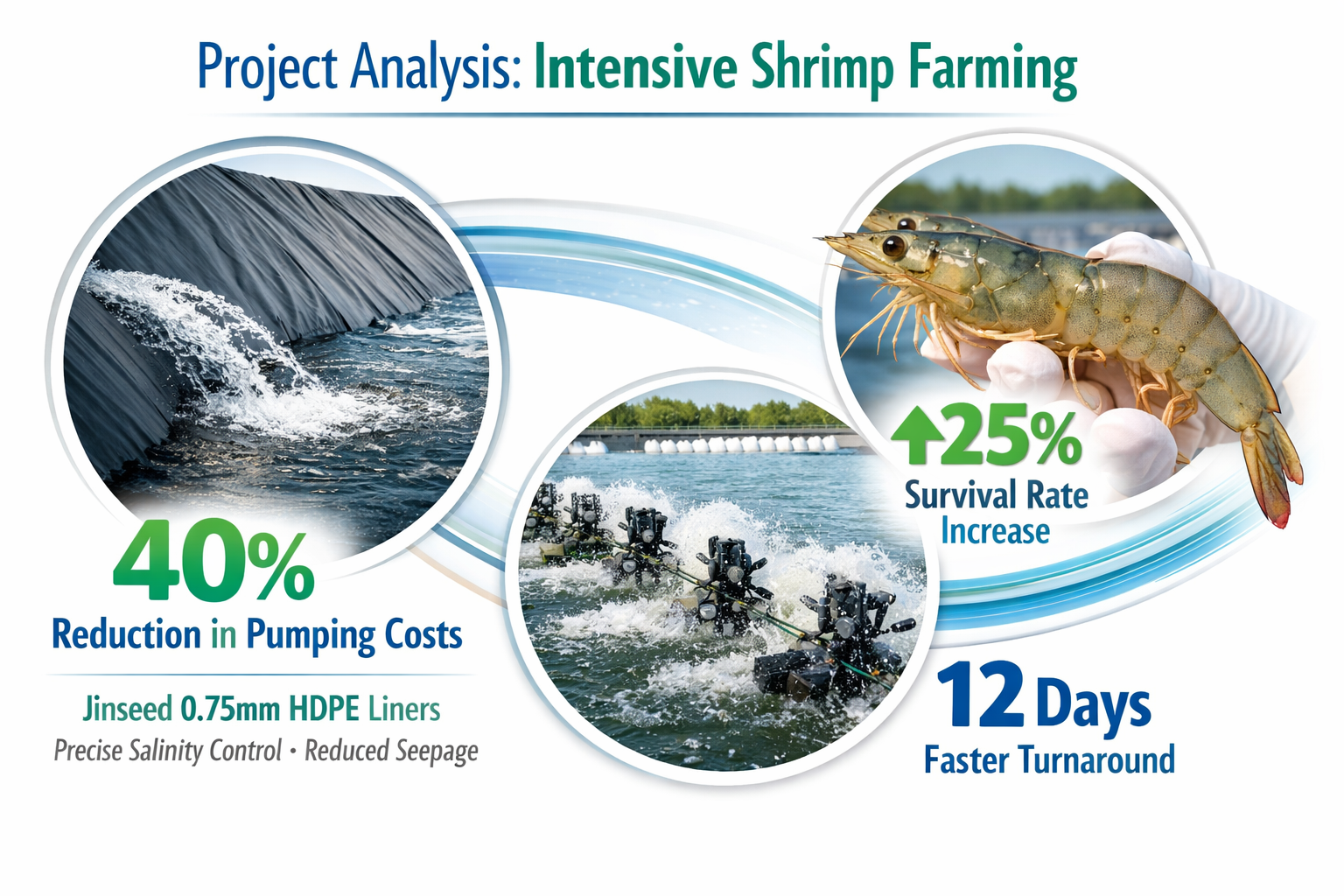 Intensive shrimp farming pond lined with Jinseed HDPE geomembrane