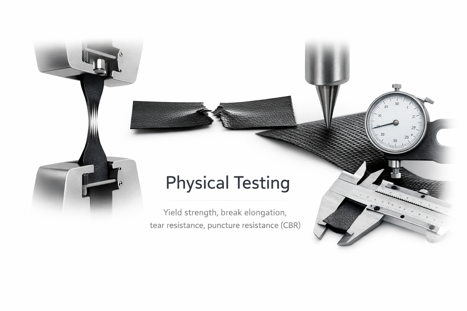 Physical testing of geomembrane for yield strength, tear and puncture resistance