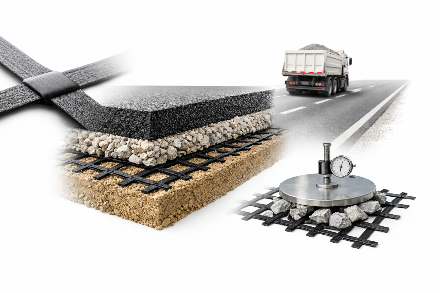 Roadway stabilization project utilizing high-modulus geogrids for base reduction and load distribution