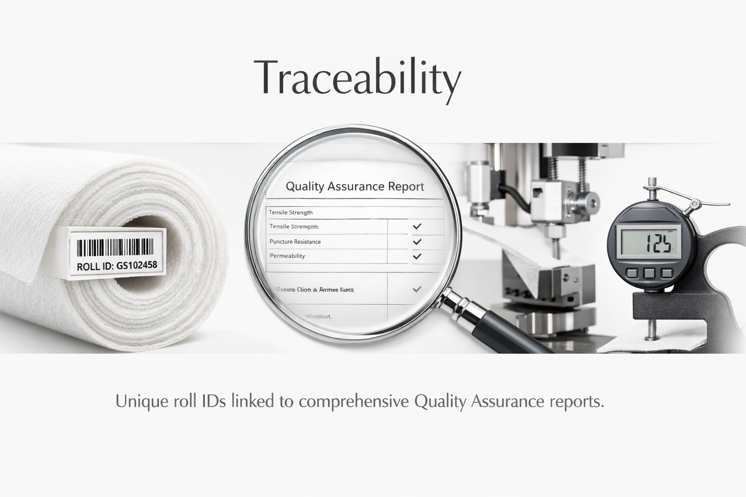 Geomembrane quality control traceability with unique roll IDs and QA reports