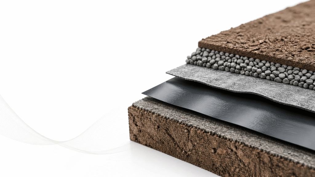 Engineered multi-layer pond closure system with geomembrane and drainage layers