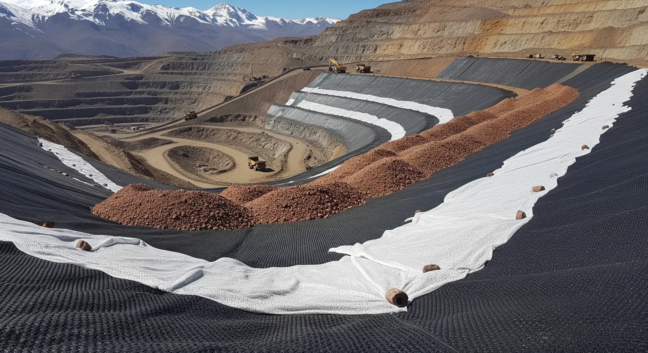 Large-scale unrolling of HDPE smooth geomembrane for municipal waste landfill containment in Southeast Asia.