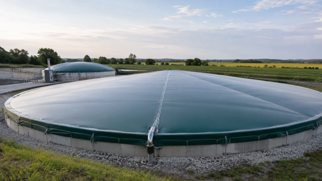 Geomembrane dome covers on biogas digesters