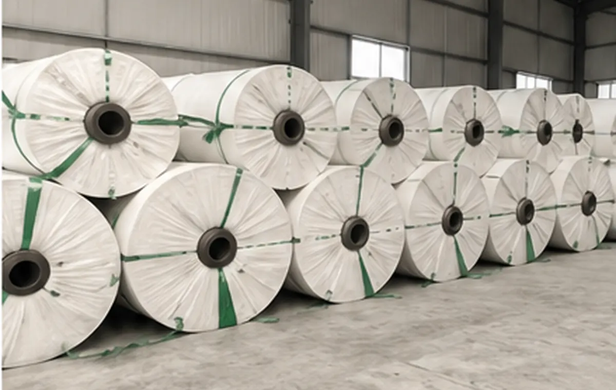 Non-woven geotextile rolls prepared for batch storage and shipment