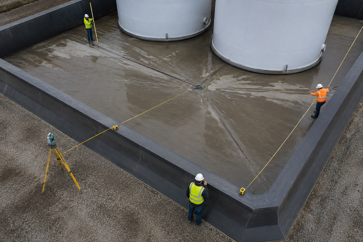 Survey of containment basin geometry, slope and drainage sump