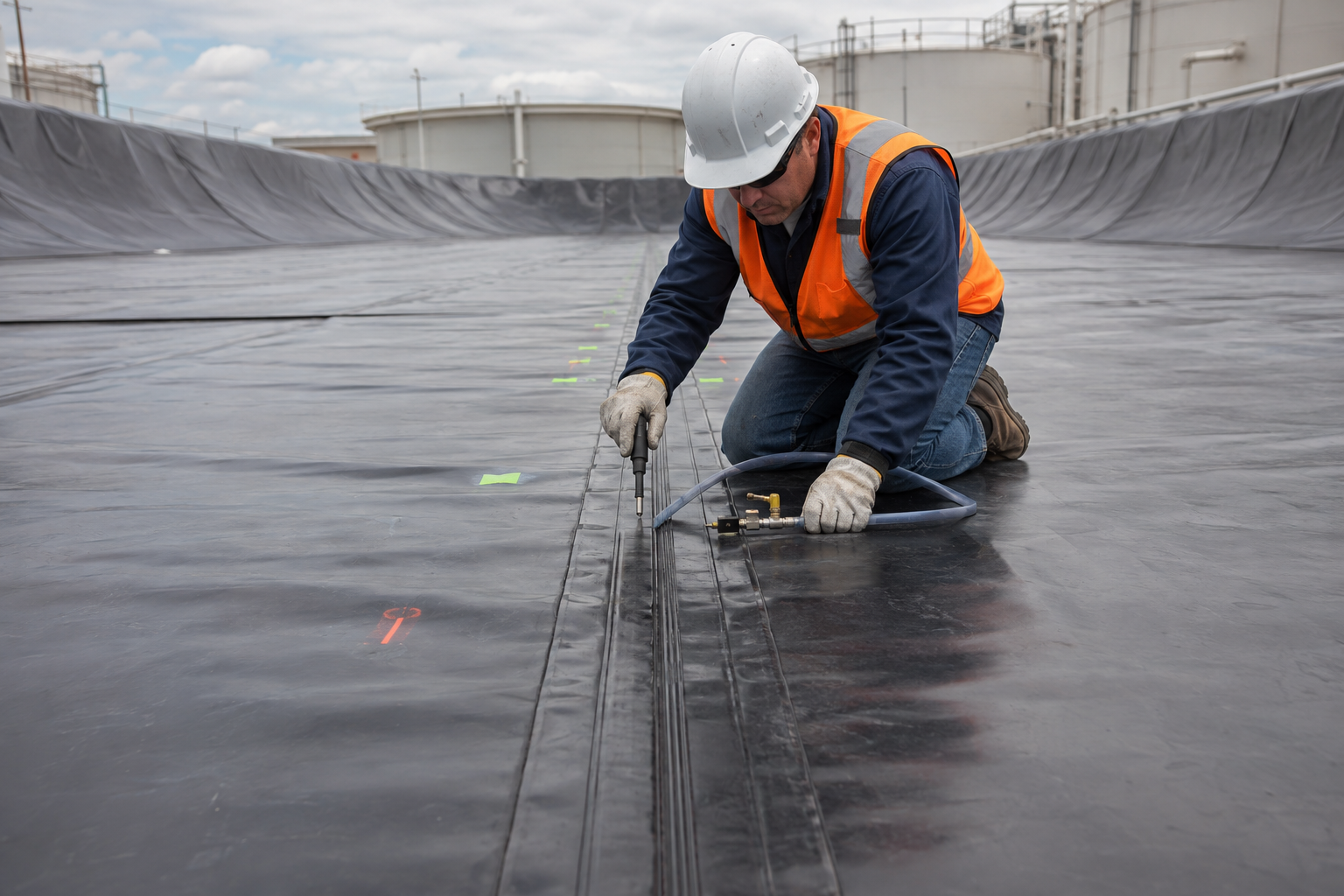 Nondestructive testing of a dual-track geomembrane fusion seam