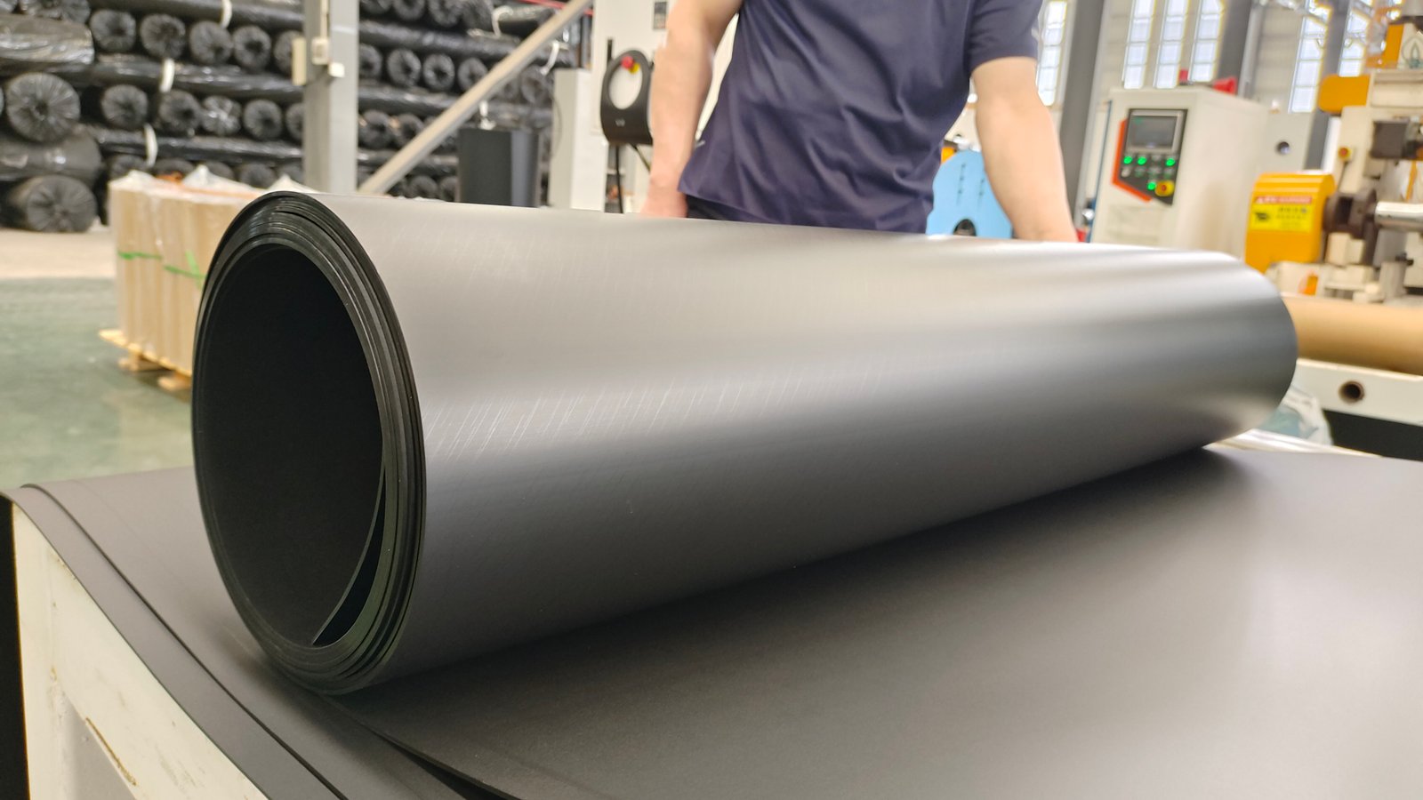 Smooth geomembrane material sample in the factory