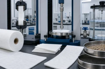 Laboratory equipment testing nonwoven geotextile tensile, puncture, opening size and water flow properties